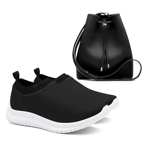 Imagem de Kit Tênis Meia Feminino Liso Leve Confortável Casual Bolsa