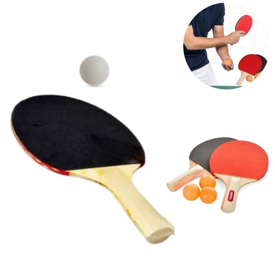 Imagem de Kit Tenis Mesa 2 Raquete Ping Pong Lisa 3 Bolinhas Esporte