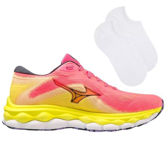 Imagem de Kit Tênis Mizuno Wave Sky 7 Feminino + Par de Meia