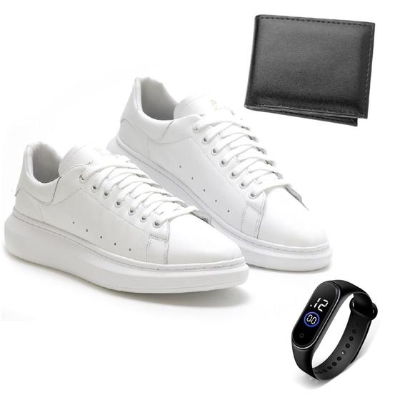 Imagem de Kit Tenis Sapatênis Masculino Couro Legitimo Confortável DM Damando + Relógio + Carteira