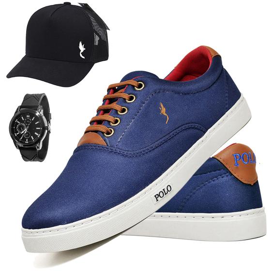 Imagem de Kit tênis Sapatênis masculino Polo Blu Lançamento Casual clássico com Boné e Relógio -7700 K111