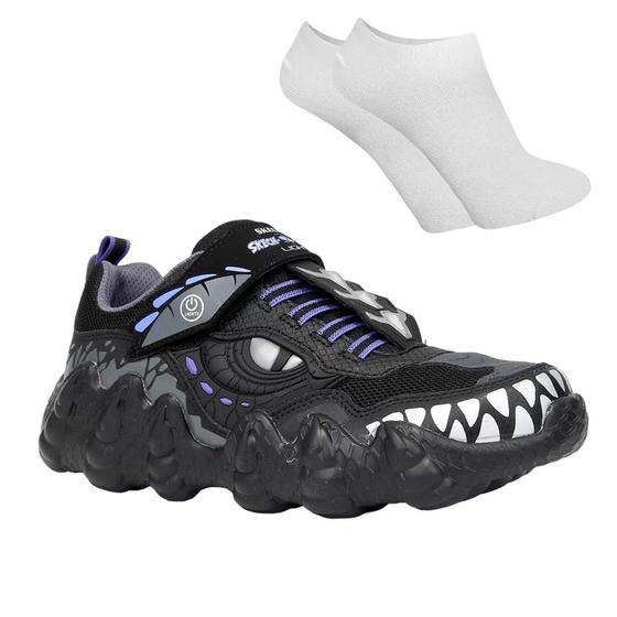 Imagem de Kit Tênis Skechers Sauros Lights Dino Tracker Infantil + Par de Meia