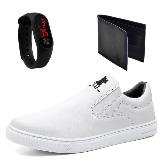 Imagem de Kit Tênis Slip On Hfast Shoes Elástico Sola Borracha com Carteira e Relogio