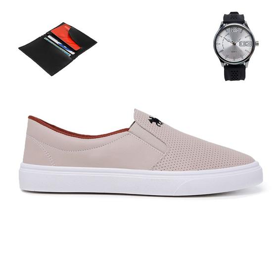 Imagem de Kit Tênis Slip On Iate Polo Legítimo + Relógio De Pulso + Carteira