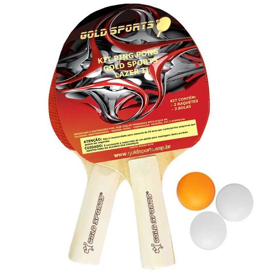 Imagem de Kit Tennis de Mesa Gold Sports Pro Lazer - 2 Raquetes e 3 Bolas