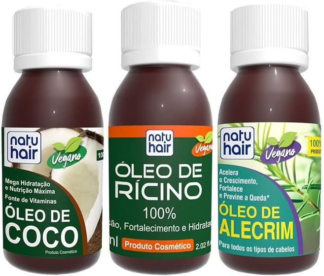 Imagem de Kit Terapia Capilar Óleo de Coco + Rícino + Alecrim 60ml Natuhair