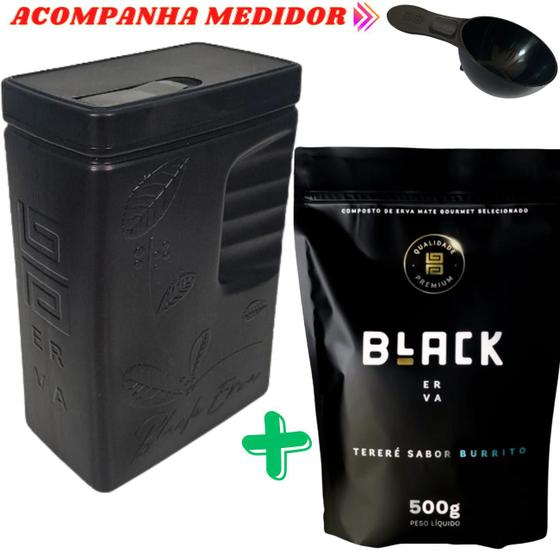 Imagem de Kit Tereré 1 Erva Mate Tereré Black Erva + Porta Erva Mate Black Erva 500g Pote Erva Mate Mateira