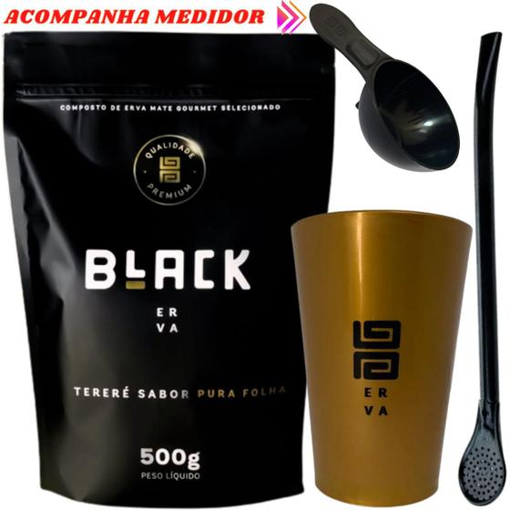 Imagem de Kit Tereré Black Erva Mate 500g Copo Caldereta Dourado Bomba Clássica Preta Escolha o sabor