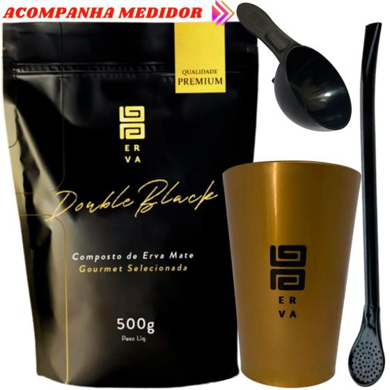 Imagem de Kit Tereré Black Erva Mate 500g Copo Caldereta Dourado Bomba Clássica Preta Escolha o sabor