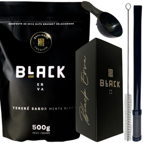 Imagem de Kit Tereré Black Erva Mate Copo quadrado Inox Preto Bomba Mola Externa Preta de Inox + Escovinha