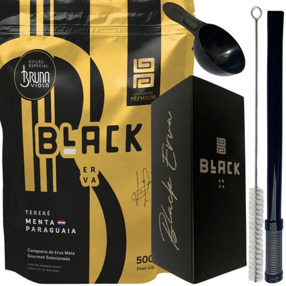 Imagem de Kit Tereré Black Erva Mate Copo quadrado Inox Preto Bomba Mola Externa Preta de Inox