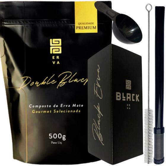 Imagem de Kit Tereré Black Erva Mate Copo quadrado Inox Preto Bomba Mola Externa Preta de Inox