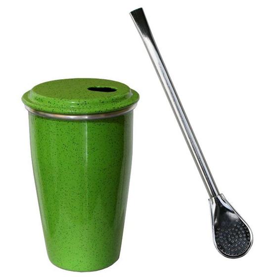 Imagem de Kit Tereré: Copo Térmico e Bomba Metal Verde - Gastrobel