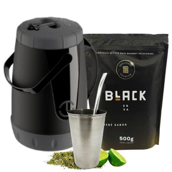 Imagem de Kit Tereré Garrafa + Copo Inox + Bomba Lisa + Erva Black