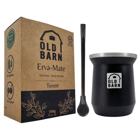 Imagem de Kit Tereré Old Barn Preto 1 Cuia Alumínio Parede Dupla 300Ml