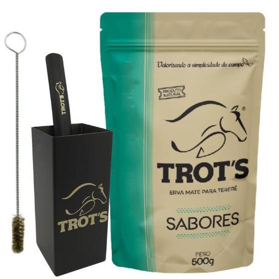 Imagem de Kit tereré Trot's 1 Cuia Quadrada de Inox Preta 300ml 1 Bomba Larga V8 Preta de Inox Com tela 1 Erva 500g