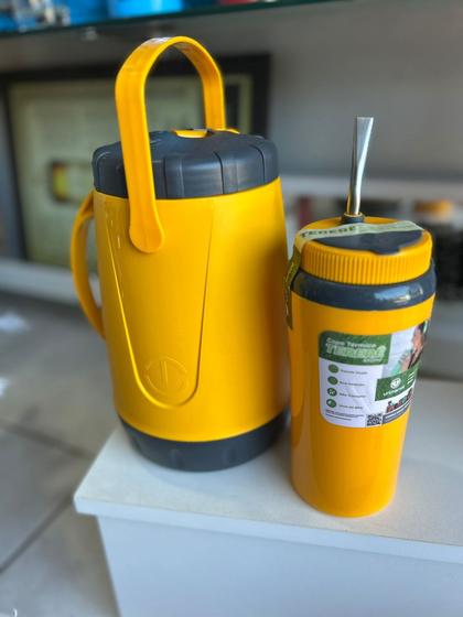 Imagem de Kit tererê Unitermi AMARELO garrafa térmica 2,5l + Copo térmico com bomba 650ml