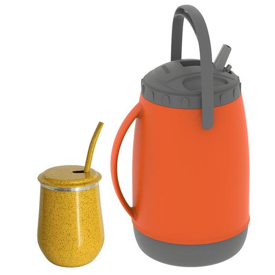 Imagem de Kit Tereré Vino Garrafa Copo Térmico Bomba Laranja e Amarelo