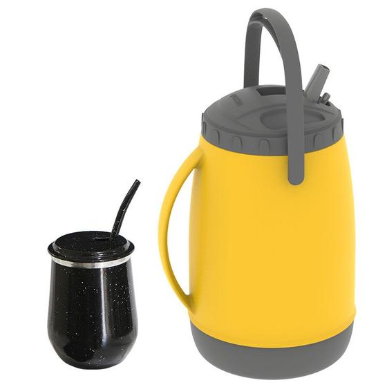 Imagem de Kit Tereré Vino Garrafa Copo Térmico E Bomba Amarelo e Preto
