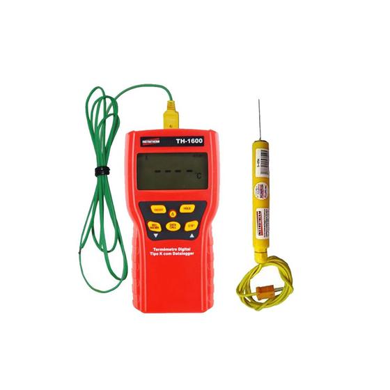 Imagem de Kit Termômetro Digital Sensor Tipo K Superfícies Datalogger Manual Hold Máx Mín Th-1600 Portátil Sensor Penetração S-05k