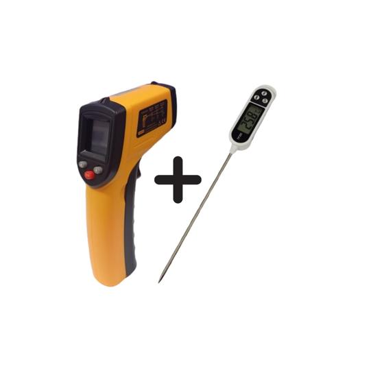 Imagem de Kit Termômetros Digitais 01 Infravermelho Laser + 01 Tipo Espeto ambos com Certificado de Calibração