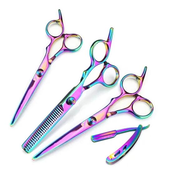 Imagem de Kit Tesouras Cabelo Barbeiro Fio Navalha Fio Laser Desfiadeira