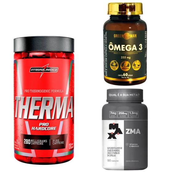 Kit Thermogenico THERMA HARDCORE 120 CAP + ZMA +OMEGA 3 Black Skull