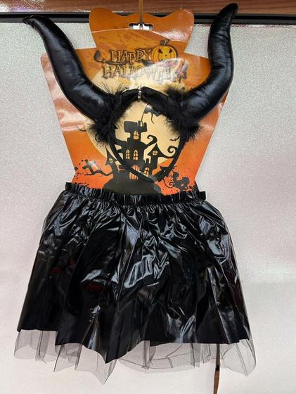 Imagem de Kit tiara com Fantasia Diabinha Festa Halloween Cosplay infantil 2-5anos tamanho unico
