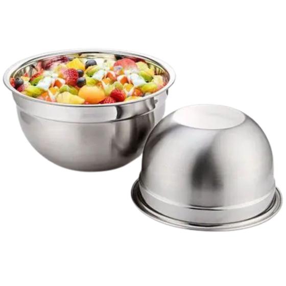 Imagem de Kit Tigela Bowl Aço Inox 22cm e 28cm Fundo Multiuso Profissional Chef Gourmet