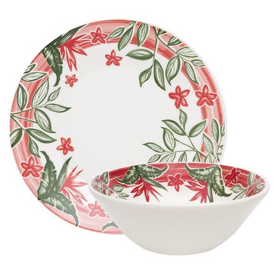 Imagem de Kit Tigelas Bowl e Pratos de Sobremesa 24 Peças Biona jardim Tropical Oxford Cerâmica