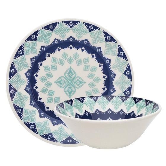Imagem de Kit Tigelas Bowl e Pratos de Sobremesa 8 Peças Donna Lola Oxford Cerâmica
