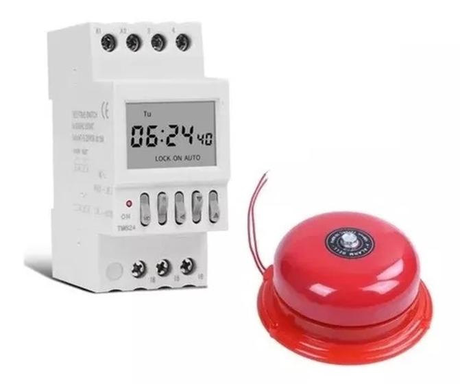 Imagem de Kit Timer Escolar Automatizador De Sirene + Campainha 220v