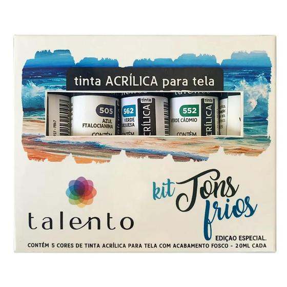 Imagem de Kit Tinta Acrílica 20ml 5 Cores Tons Frios Talento