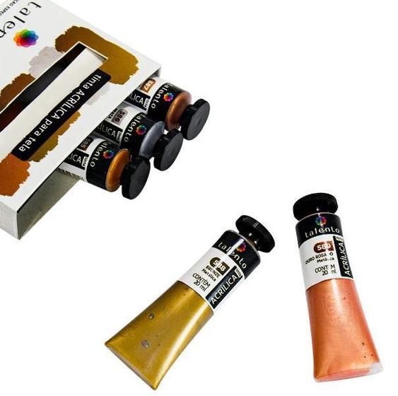 Imagem de Kit Tinta Acrílica Talento Tons Metálicos Com 5 Cores 20Ml