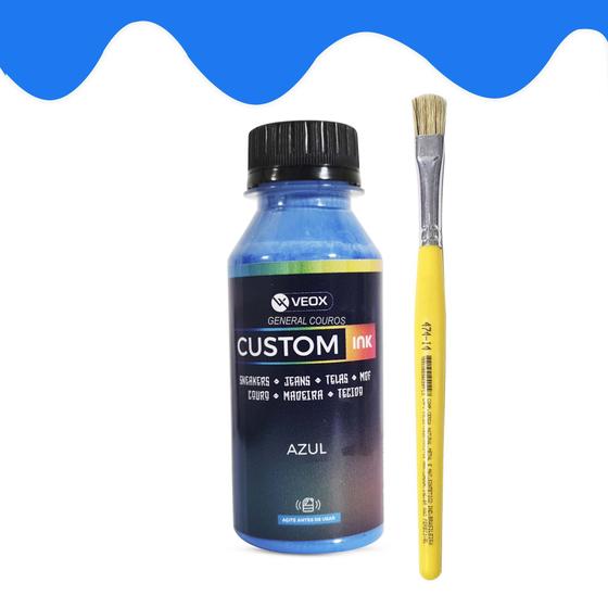 Imagem de kit Tinta azul para couro tecido veox 100 ml+pincel