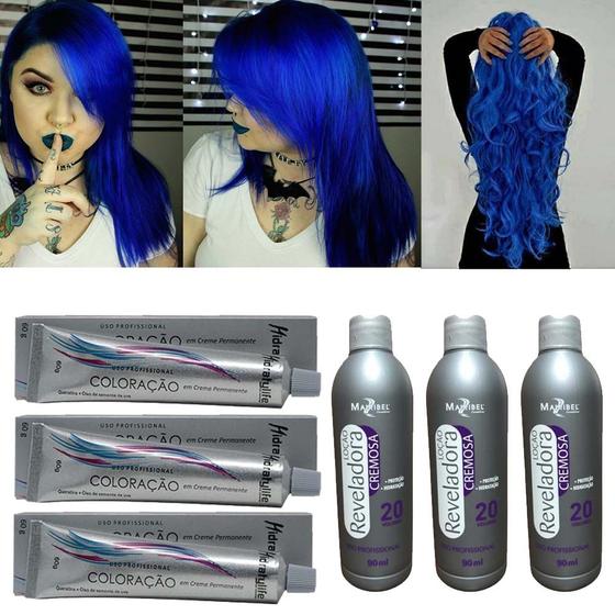 Imagem de Kit Tinta Azul Royal 03 Coloração, 03 OX 20 90ml Mairibel