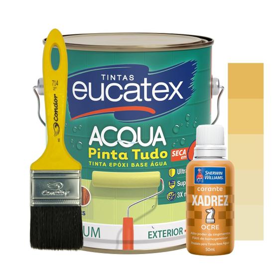 Imagem de Kit Tinta Epoxi Base Água Azulejos Banheiro 3,6l + Xadrez 50ml e Pincel Trincha 2" Cores