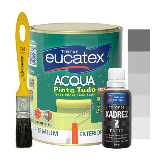 Imagem de Kit Tinta Epoxi Base Água Azulejos Banheiro 900ml + Xadrez 50ml e Pincel Trincha 3/4" Cores