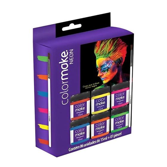 Imagem de Kit Tinta Facial  Neon 6 Cores Com Pincel - Colormake