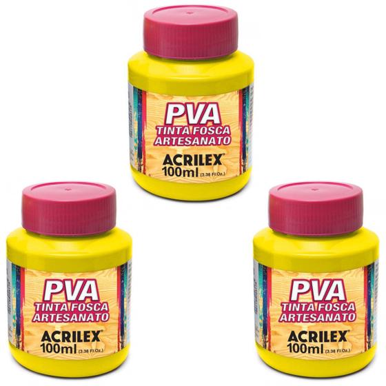 Imagem de Kit Tinta Fosca Artesanato PVA Amarelo Lim. 3x 100ml Acrilex