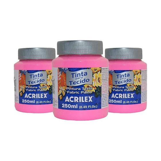 Imagem de Kit Tinta Fosca Tecido 250Ml Com 3Un Rosa Acrilex