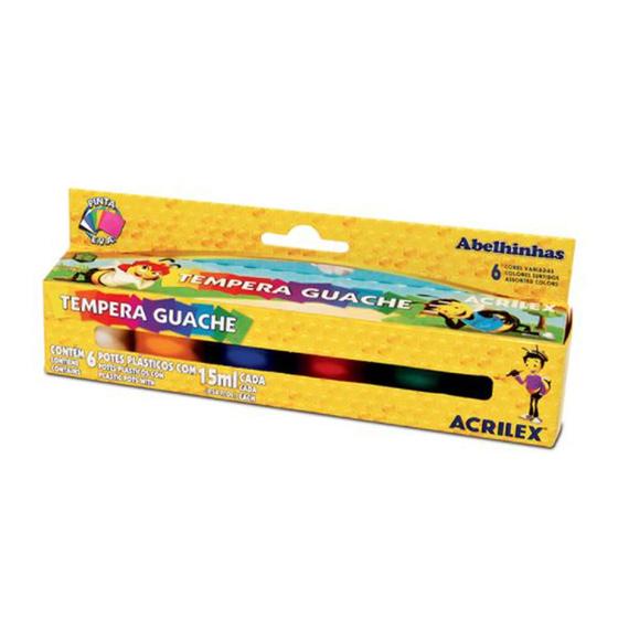 Imagem de Kit Tinta Guache Infantil com 6 Cores 15ml cada Acrilex