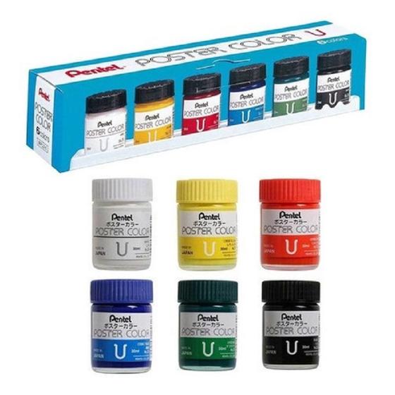 Imagem de Kit Tinta Guache Poster Color C/6 Cores Pentel