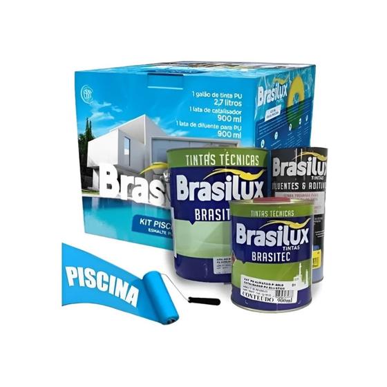 Imagem de Kit Tinta Para Piscina Azul Pu Fibra 4,5L Brasilux