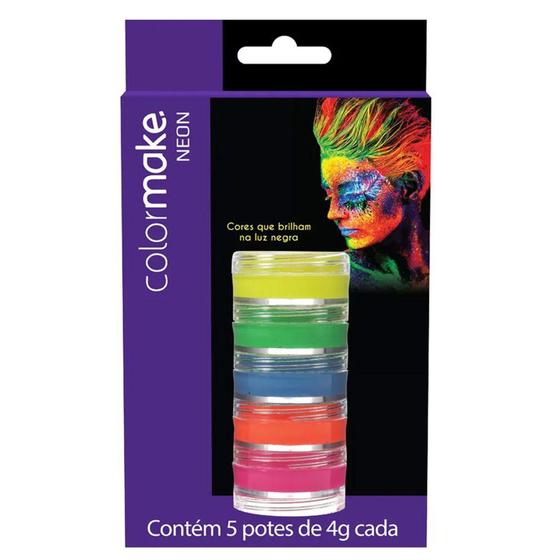 Imagem de Kit Tinta para Rosto Cremosa Neon 4g com 5 Cores - Colormake