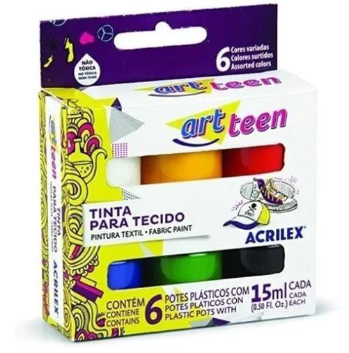 Imagem de Kit Tinta Para Tecido 15Ml 6 Cores Acrilex