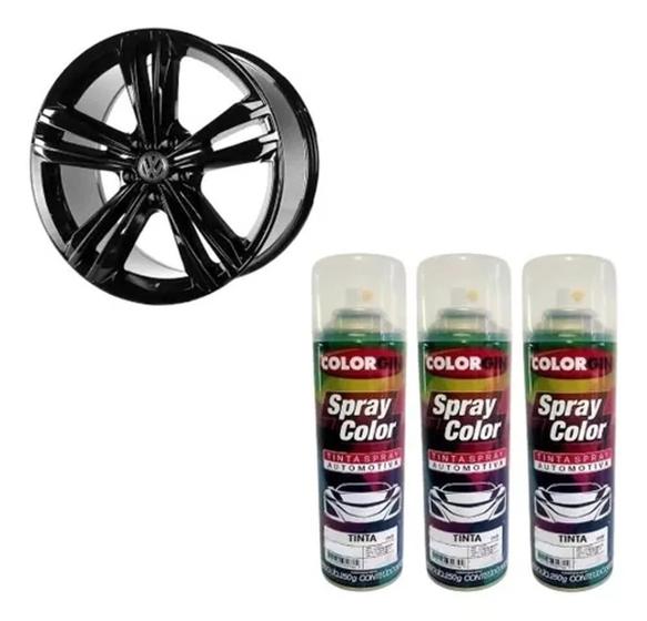 Imagem de Kit Tinta Spray Automotiva Black Piano Pu 3 Unidades