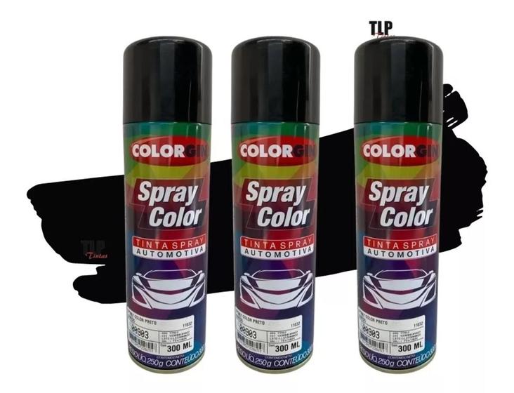 Imagem de Kit Tinta Spray Preto Brilhante 3un Automotiva Colorgin