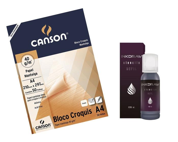 Kit Tinta Tattoo Inkdraw Stencil 120 Ml + Papel Manteiga Tinta para