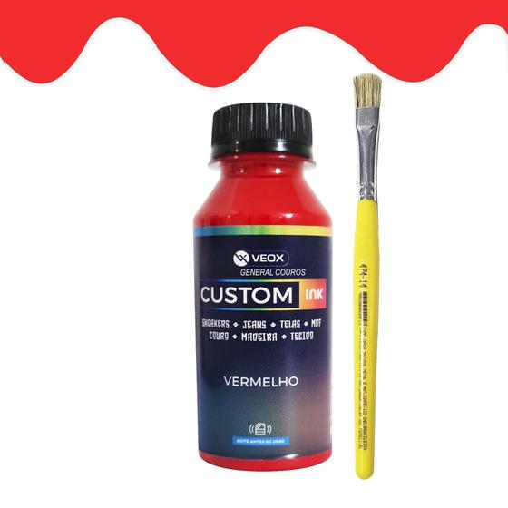 Imagem de kit Tinta vermelha para couro tecido veox 100 ml+pincel